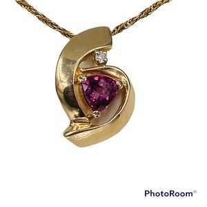 Vintage 14k Yellow Gold Rhodolite Garnet Diamond Pendant